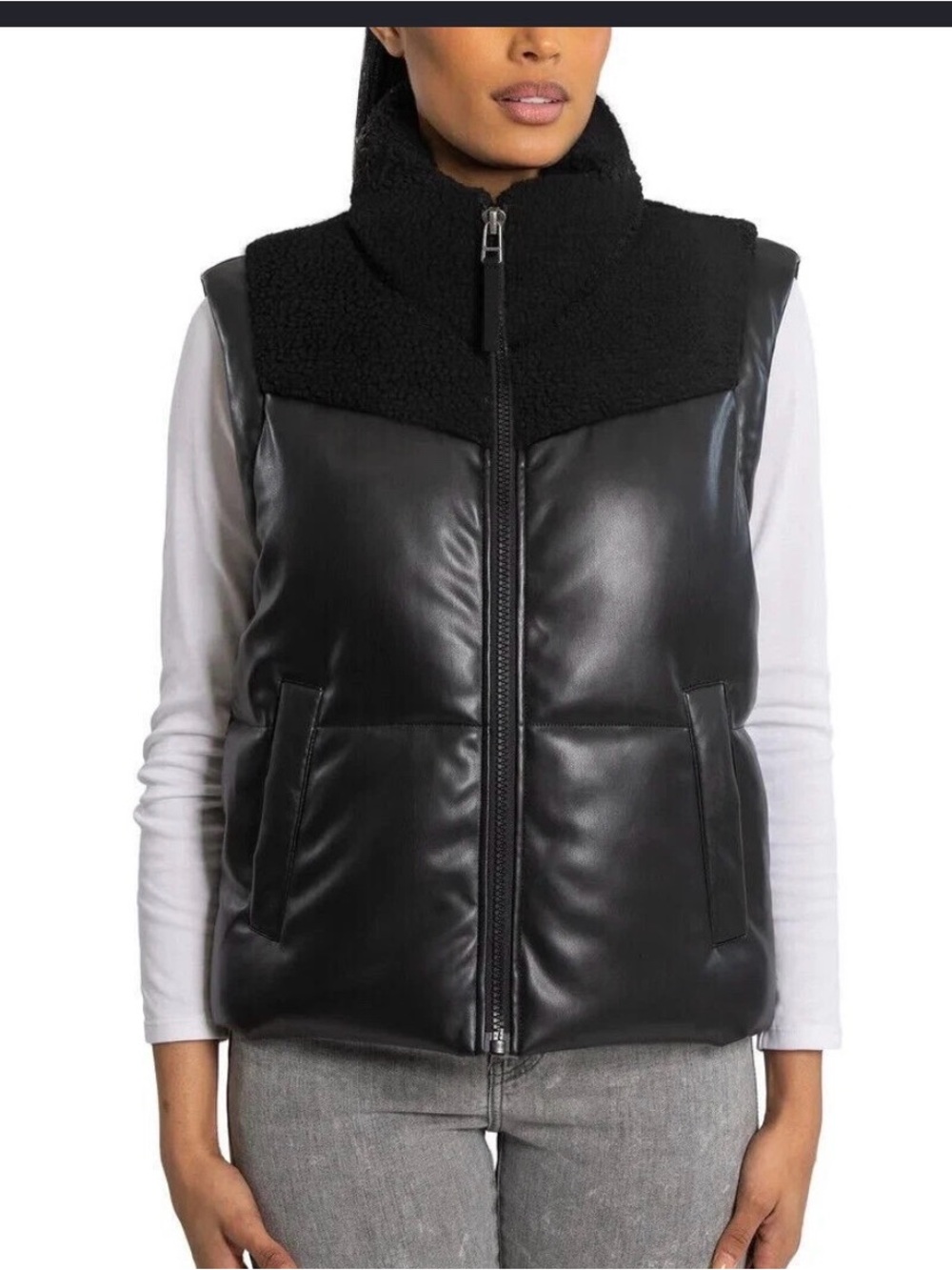 Bear Paw faux leather Sherpa puffer vest women’s small